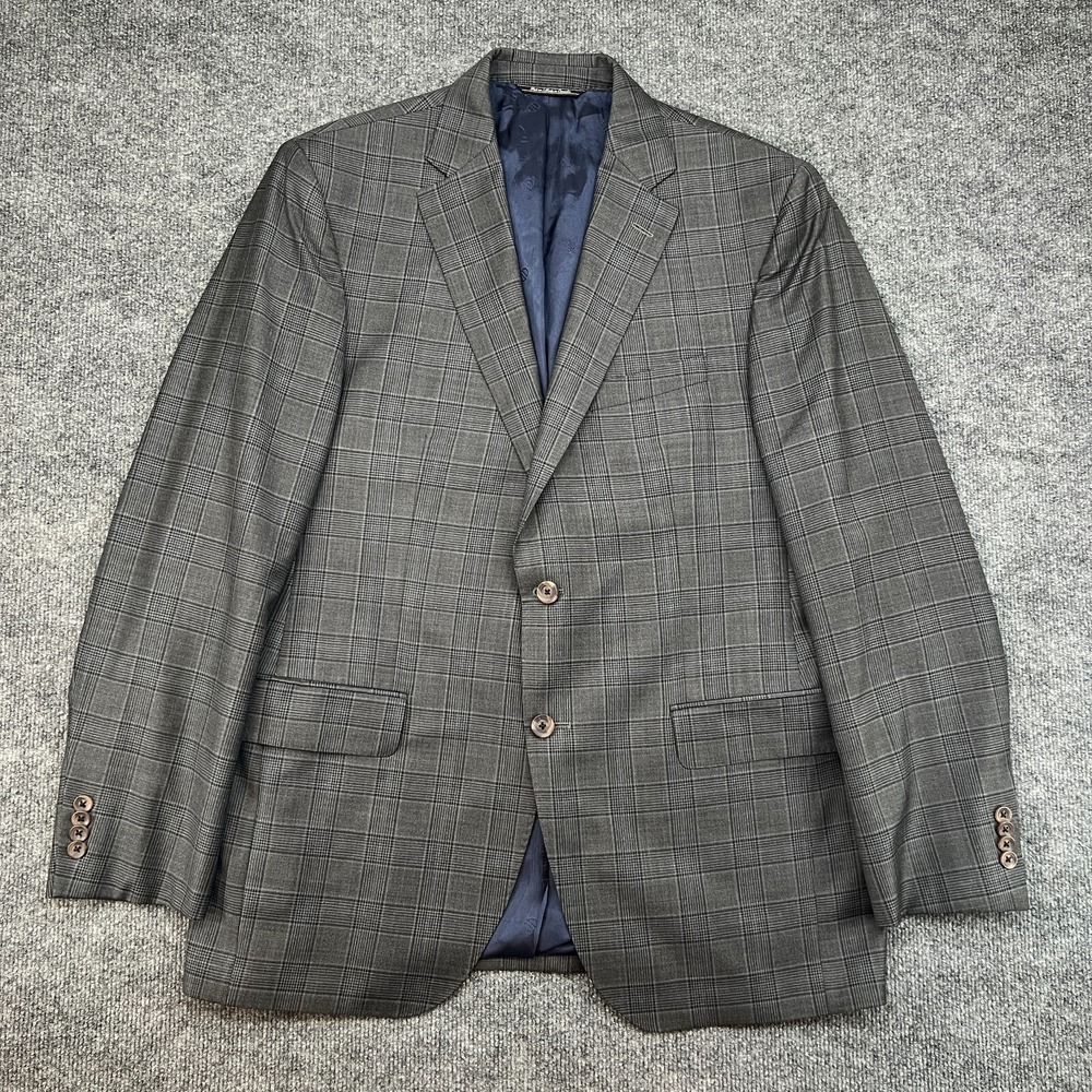 David Donahue Connor Sport Coat Men's 42R Gray Glen Check Wool 2-Button Blazer